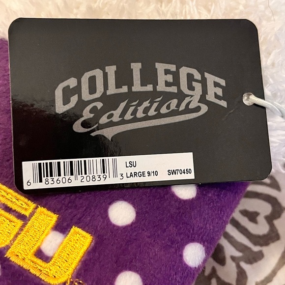 New w/tags LSU Purple and White home Slippers size large 9/10 polka dot tigers - Picture 7 of 10